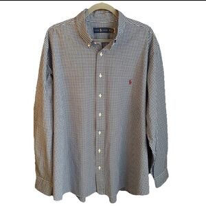 Polo Ralph Lauren Mens 2XB 2TG Long Sleeve Button Down Shirt Gingham Blue White